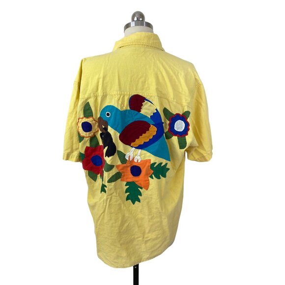ChaCal VTG Y2K Button Down Campshirt Adult XL Yellow Parrot Grandpacore 90s - Picture 9 of 12